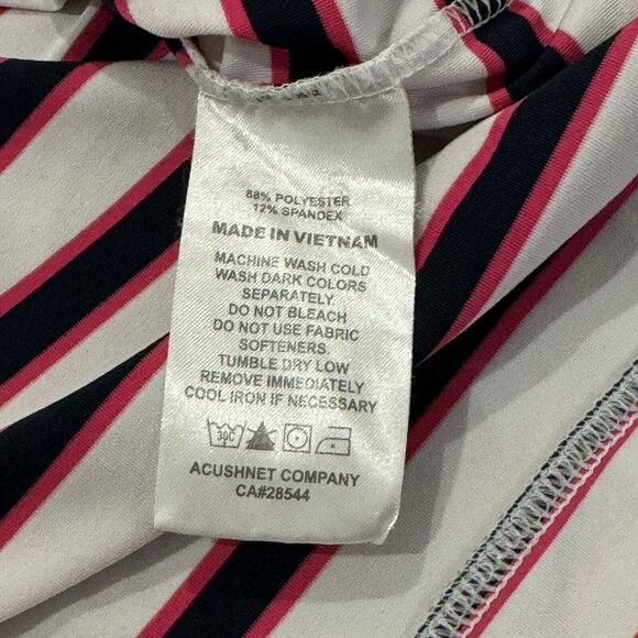 FootJoy Pink Striped Performance Golf Polo Shirt Mens Short Sleeve Size M White - Picture 5 of 7